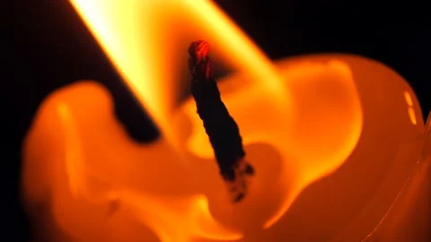 Burning Candle Wick Flame High Quality 4K Slow Motion Close-Up Macro Footage Stock Footage 236114963