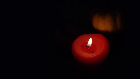 Burning candles and pumpkins composition on a dark background Stock-Footage 319790250