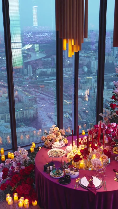 Burning candles and a table decorated Stock Footage 312607039