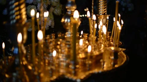 Burning candles in the curch Stock Footage 45095322