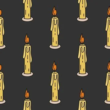 Burning candles on dark background seamless pattern vector illustration Stock Illustration