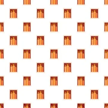 Burning candles in decorative brown frames seamless pattern イラスト素材