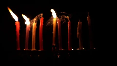 Burning candles in hanukkiah Stock Footage 99043757