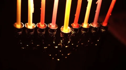 Burning candles in hanukkiah Video stock 99044280