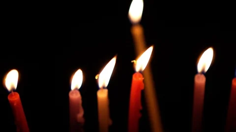 Burning candles in hanukkiah Stock Footage 99045908