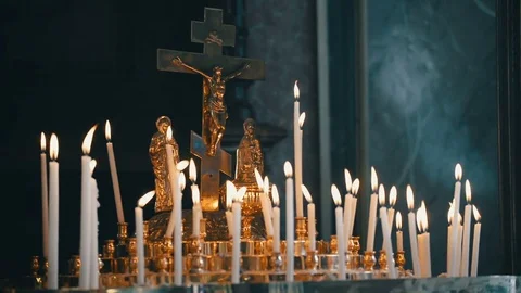 Burning Candles Inside The Church Stock Footage 84754337