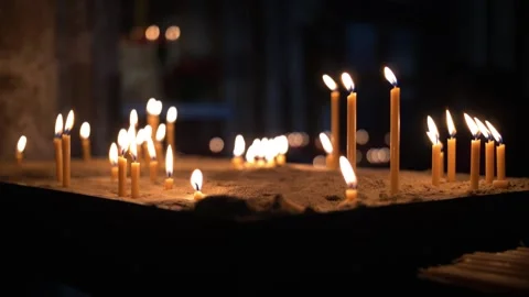 Burning candles inside of Curch Stock Footage 146454787