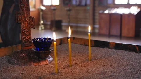 Burning candles. Religious memorial attribute of warmth and sincerity. Medium Stock Footage 119782101
