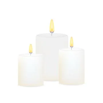 Burning candles set. Aromatic decorative round cylindrical candle sticks. Vec Stock Illustration