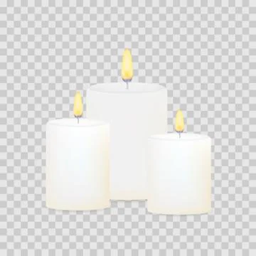 Burning candles set. Aromatic decorative round cylindrical candle sticks. Vec Stock Illustration
