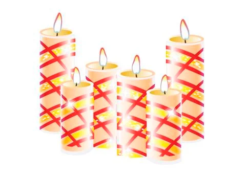 Burning candles set. Decorative round cylindrical candle sticks  イラスト素材