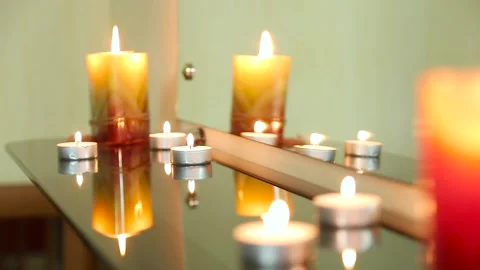 Burning candles in Spa salon Stock Footage 85663548