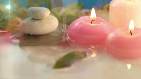Burning candles in the water Stock Footage 263263434