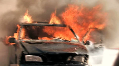 Burning car background. car on fire. demolition sabotage. emergency disaster Stockbeeldmateriaal 37268311