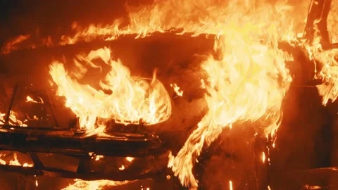 A burning car due to a gas explosion Stock Footage 203816978