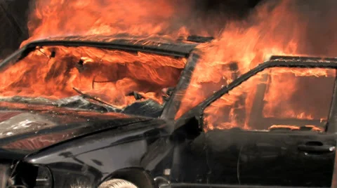 Burning car on fire. background. demolition sabotage. emergency disaster 库存影片 37268609
