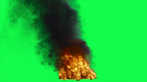 Burning car with fire flames and smoke rising on green screen background Stock Footage 313547839