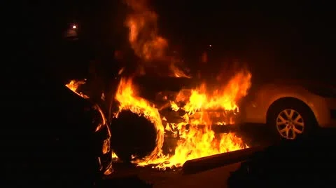 Burning Car Fire Stock Footage 12634001