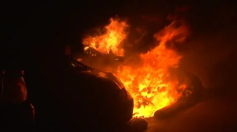 Burning Car Fire Stock Footage 12634033