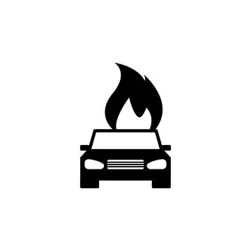 Burning Car Flat Vector Icon Stock Illustration