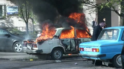 The burning car Stock Footage 11299375