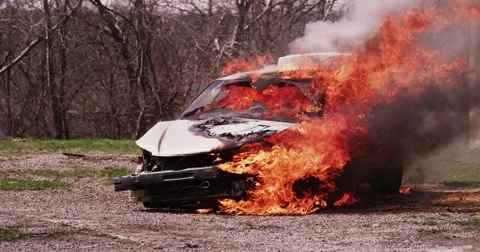 Burning Car Stock Footage 66564304