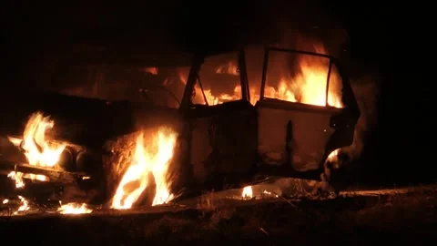 Burning car in the night - 4 Stock Footage 273203571