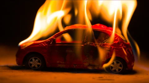 Burning car at night Stock Footage