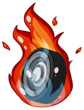 Burning Car Tire with Flames Vector Illustration Stock Illustration