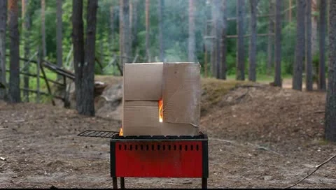 Burning carton box, first part Stock Footage 10894821