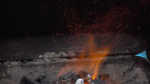 Burning Charcoal #2 Flame and Sparks Stock Footage 133520138