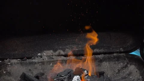 Burning Charcoal #4 Flame and Sparks Stock Footage 133519970