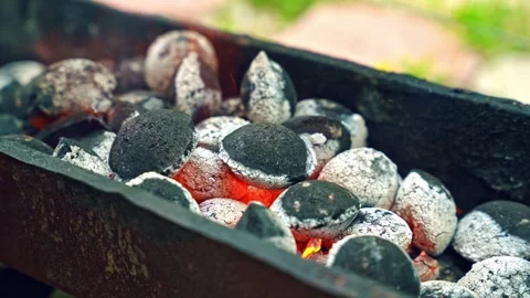 Burning Charcoal in Brazier Close Up Stock Footage 346197267