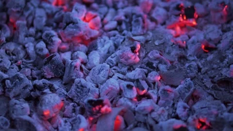 Burning charcoal close up, slow motion Stock Footage 130905390