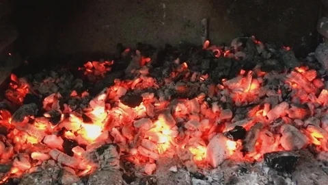 Burning charcoal in the grill Stock Footage 82491434