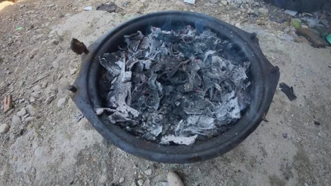 Burning charcoal in the grill Stock Footage 303165548