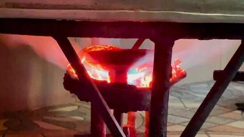 Burning Charcoal Stove Under Large Aluminum Pots Stock-Footage 336893133