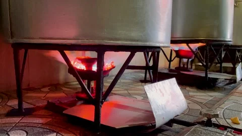 Burning Charcoal Stove Under Large Aluminum Pots Video stock 336893157