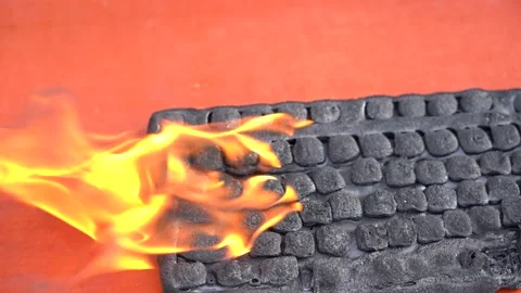 Burning charred computer keyboard. Burn the computer keyboard Stock Footage 144481052