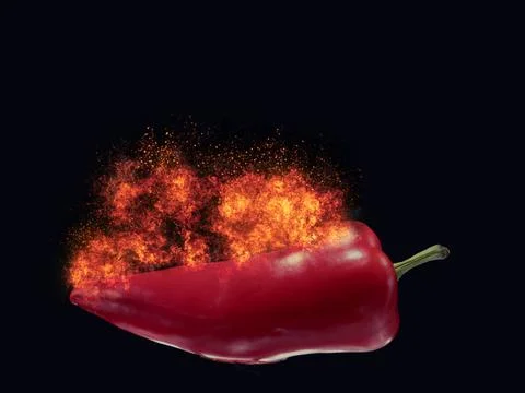 Burning Chili Pepper - Fire Flame rising of it on a black backgroung Stock Photos
