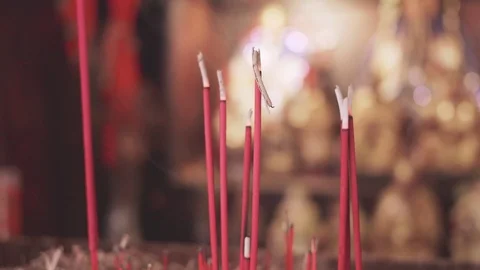 Burning Chinese Incense inside a Temple Stock Footage 91433806