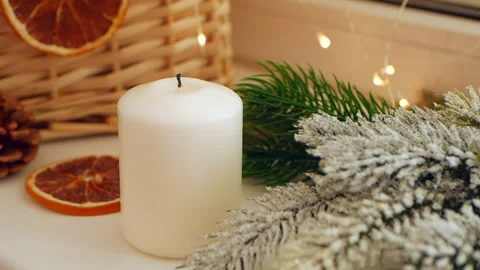 Burning Christmas candle Stock Footage 156052178