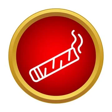 Burning cigar icon creating smoke on red button Stock Illustration
