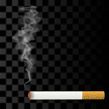 Burning Cigarette on Checkered Background. Burning Cigarette Isolated on C... 스톡 사진