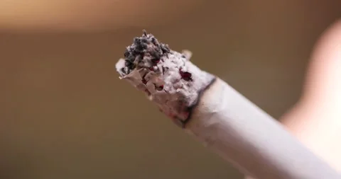 Burning cigarette close up shot blurry nature background no people Stock Footage 151099404