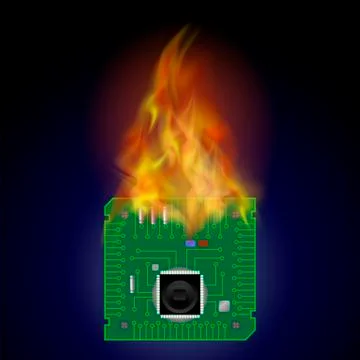 Burning Circuit Board Pattern. High Tech Symbol Stock Illustration