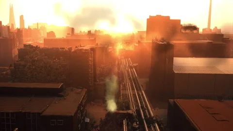 Burning city catastrophe animation Stock Footage 167343620