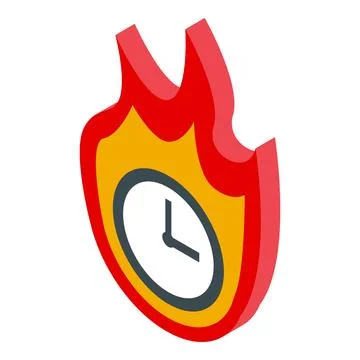 Burning clock showing time running out isometric icon Stock Illustration
