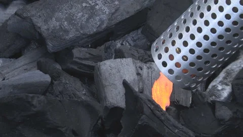 Burning coal in a barbecue Stock Footage 114575818