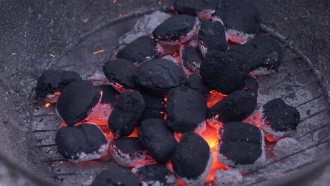 Burning coal. Coal and fire slow motion Stock Footage 75236241